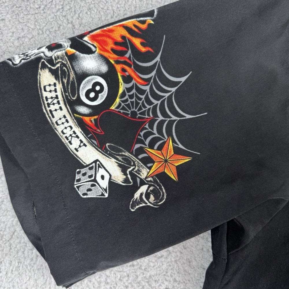 Vtg Dragonfly Roadhouse Shirt Mens XXL Black Button Up‎ Skull 8 Ball Biker Dice - Picture 5 of 11